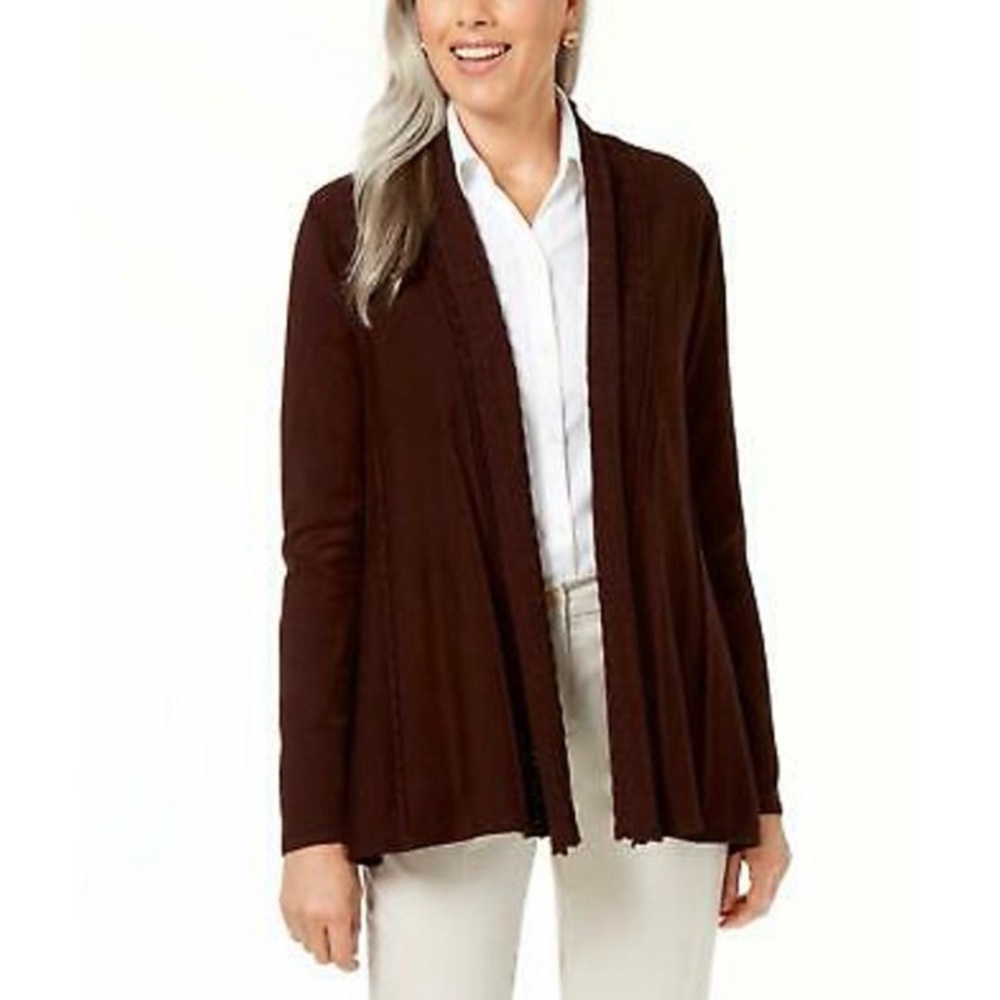 Karen Scott Plus Espresso Roast Shawl Cardigan, 2X